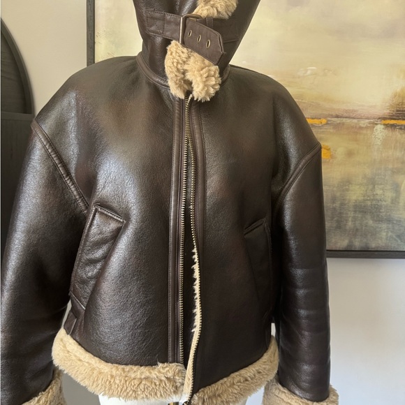 Zara Brown and Cream Shearling Jacket - Picture 6 of 8